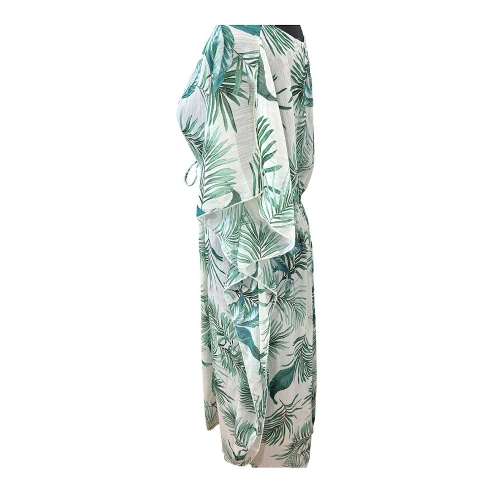Kona Sol Tropical Palm Leaf Midi Dress Cover Up M Green Resort Vacation Tassel - Picture 3 of 14